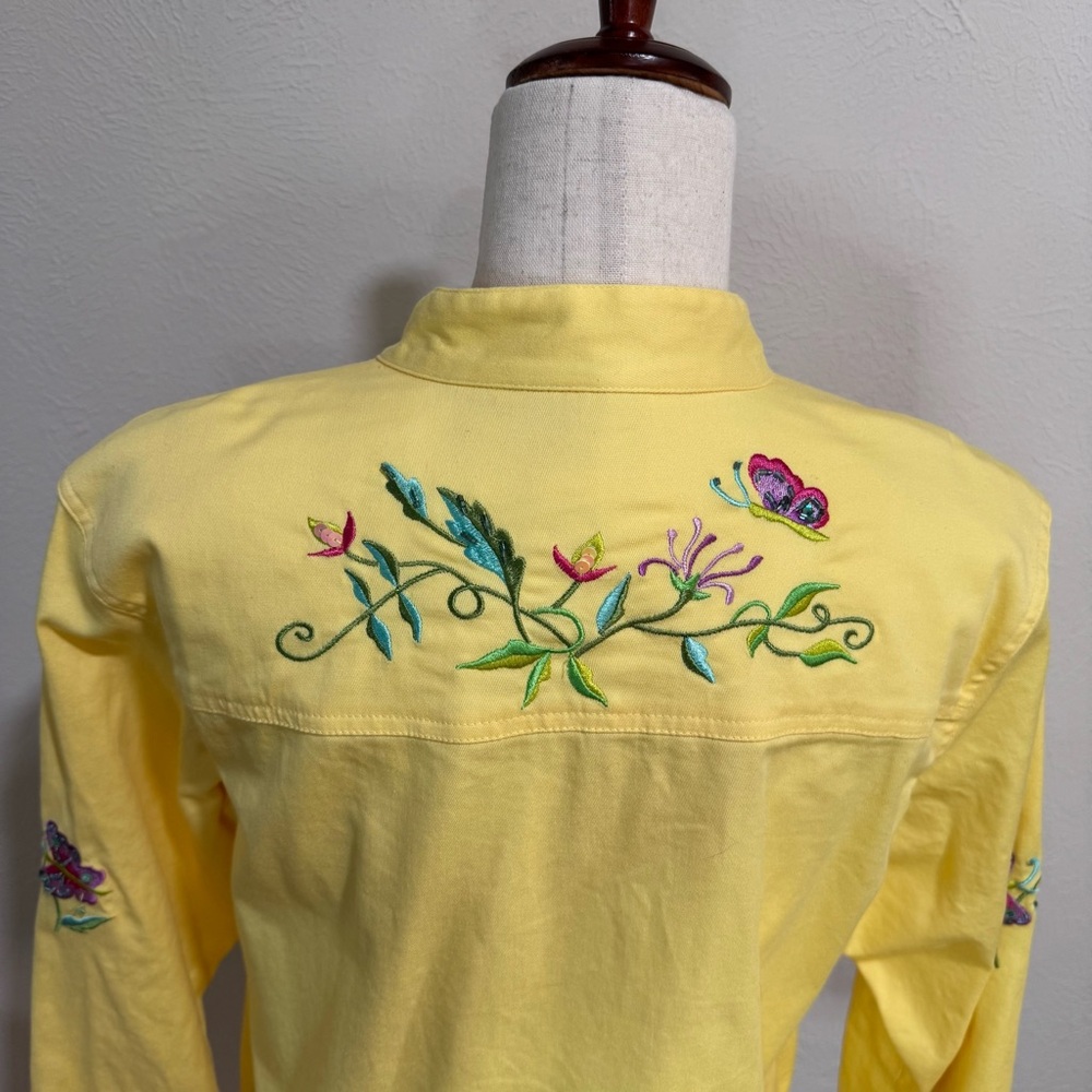 Quacker Factory Embroidered Yellow Floral Zip-Front Jacket Size L - Picture 7 of 11